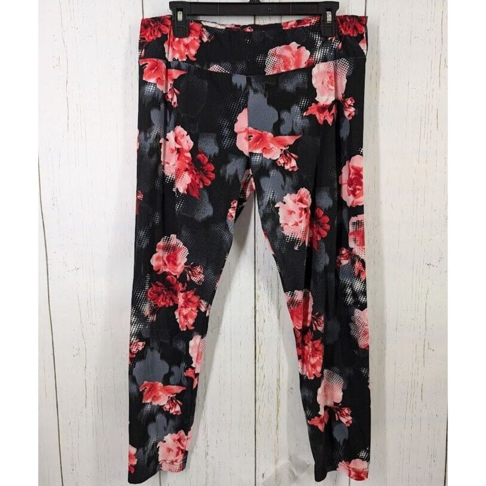 No Boundaries Size XXXL Black Red Floral Stretch Casual Leggings